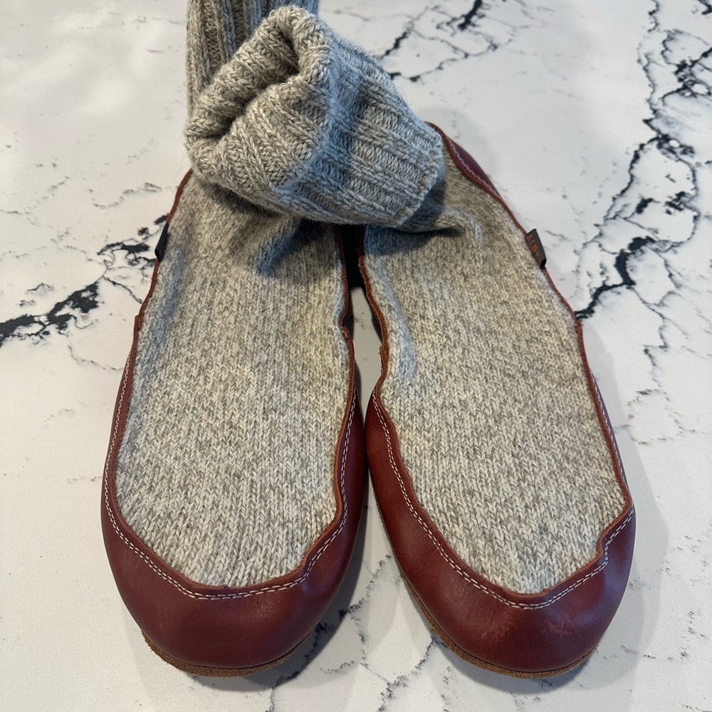 Acorn Leather & Knit Slippers